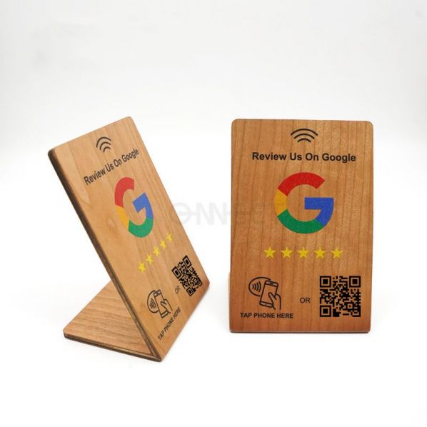 China Factory Custom Print Wood Smart Tap NFC Google Review Stand